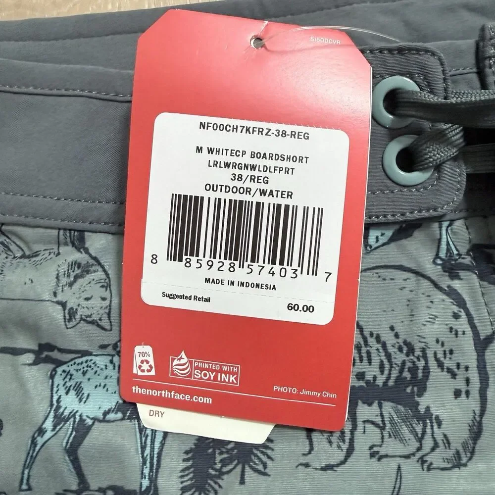 NWT The North Face Whitecap Boardshorts Sz 38 Laurel Wreath Green Wildlife Print